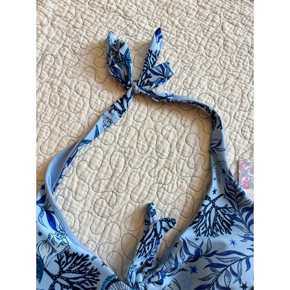 Stella‎ Parker Womens Blue Shore Halter One Piece Swimsuit Tummy Toner Large